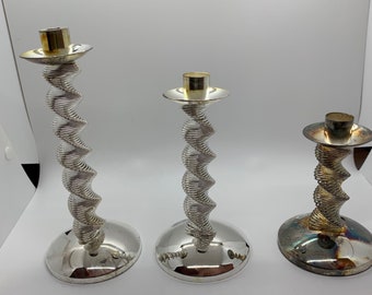 Set of Three Silver Plated Candlesticks