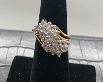 18K Gold Electroplated Ring with Vine like Cluster Crystal Design