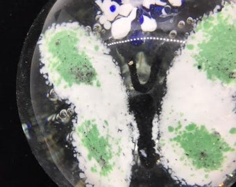 Green and White Butterfly Glass Paperweight