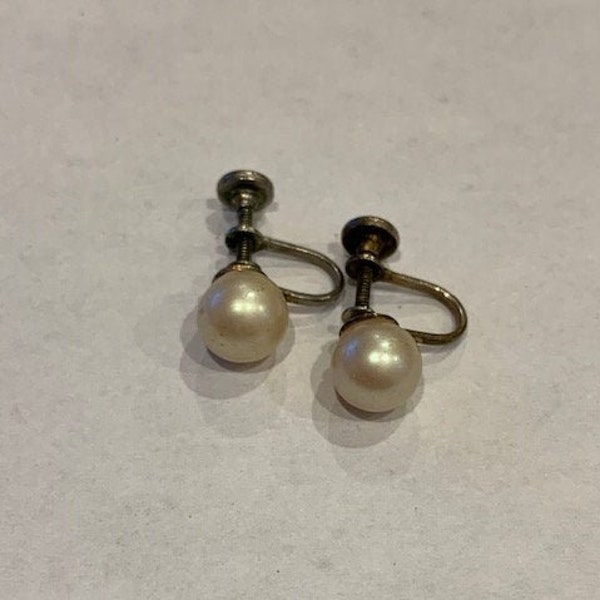 Simulated Pearl Screw Back Earrings