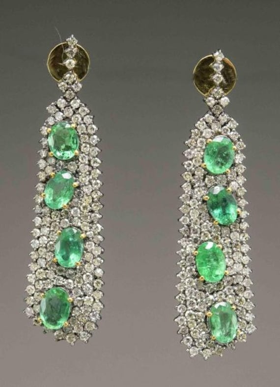 Victorian Style Emerald and Diamond Earrings