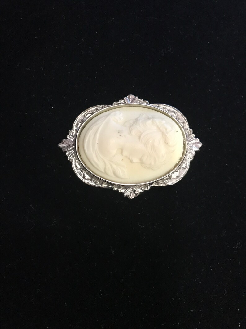 Young Woman Bust Cameo Pin
