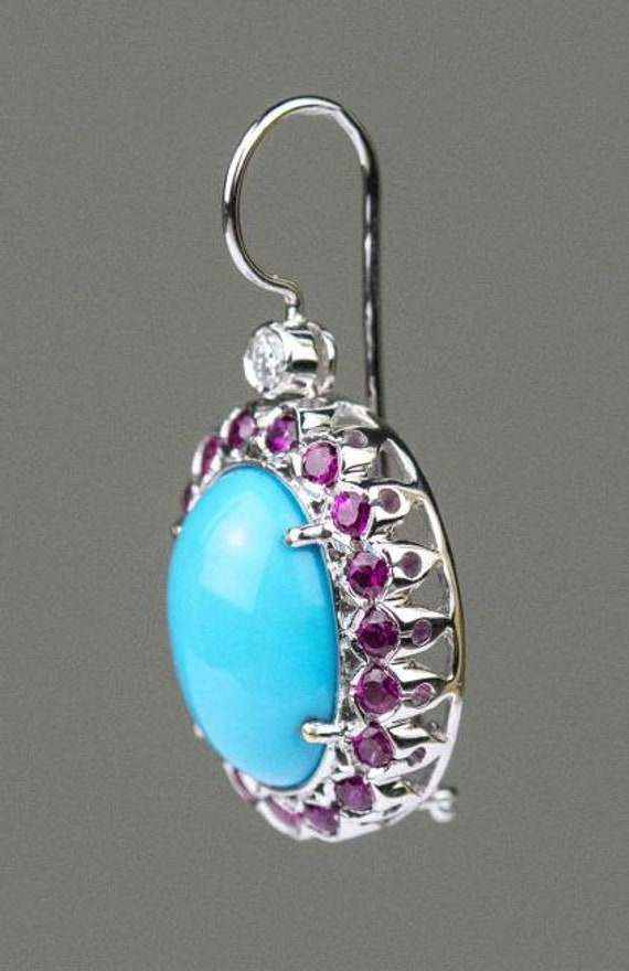 Turquoise, Ruby and Diamond Earrings - image 2