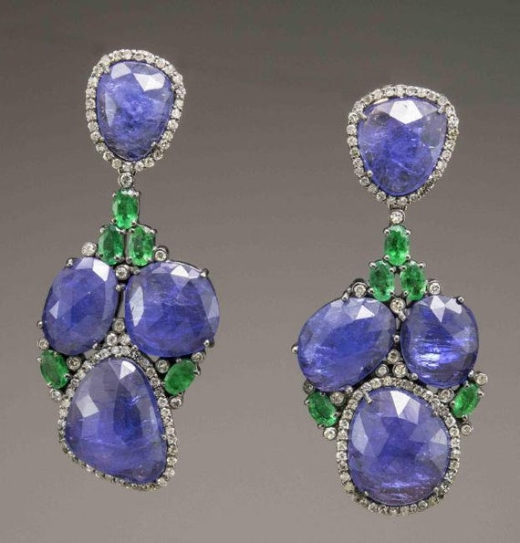 Tanzanite and Emerald Earrings