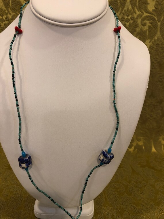 Turquoise & Coral Bead Necklace - image 3