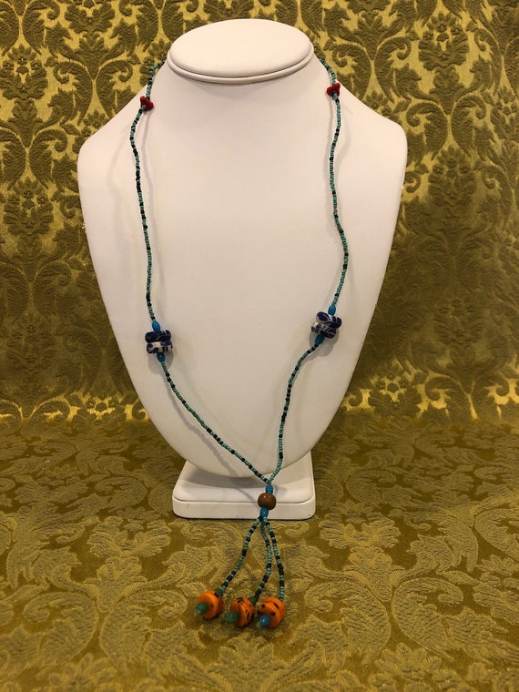 Turquoise & Coral Bead Necklace - image 1