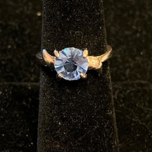 Silver Toned Ring with Round Blue Stone