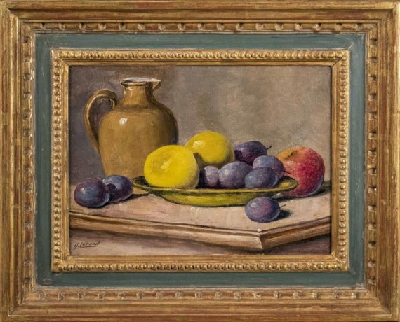 フランス　アンティーク　油彩画 果物の静物画　ビンテージ　アールヌーボー フランス アンティーク 油彩画 果物の静物画 ビンテージ アール