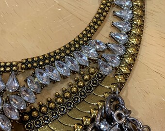 Rhinestone and Chain Fringe Necklace - Etsy