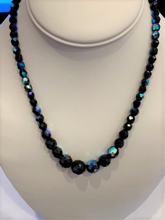 Deep Blue Holographic Glass Bead Necklace - image 1
