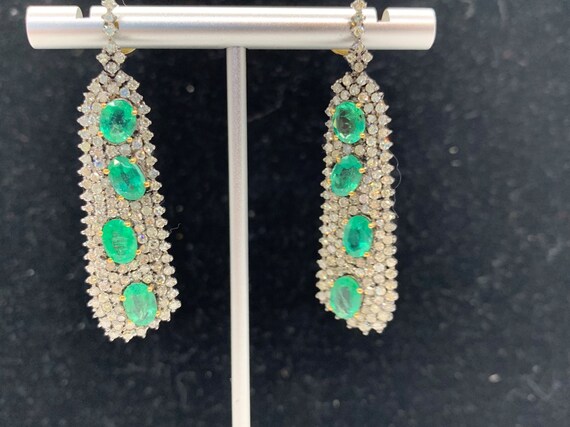 Victorian Style Emerald and Diamond Earrings - image 4