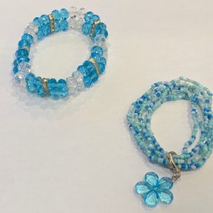 Two Glass Bead Blue and White Bracelets