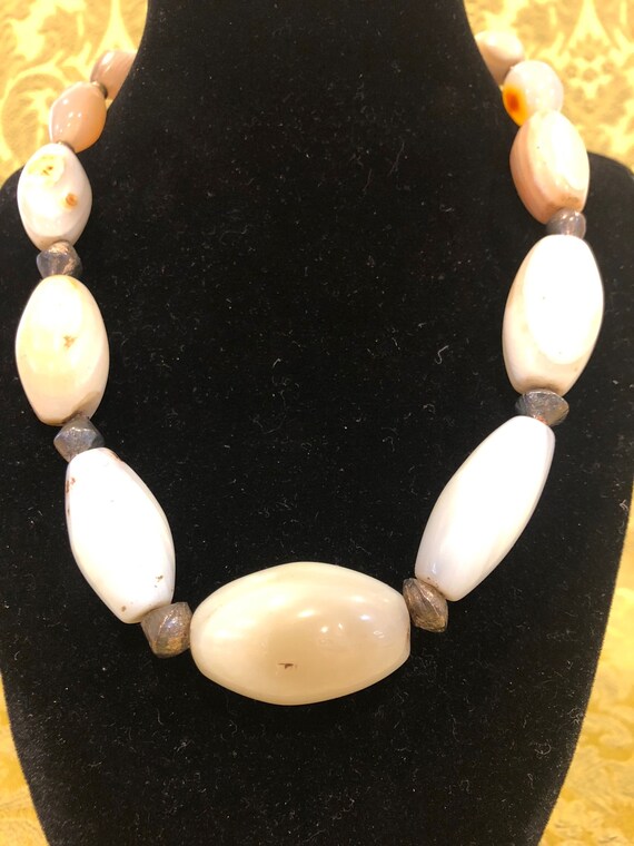 Gioielli Collane Collane di perline Collana in Agata Fasciata e argento perline antiche stile tribale etnico perle antiche mediorientali 
