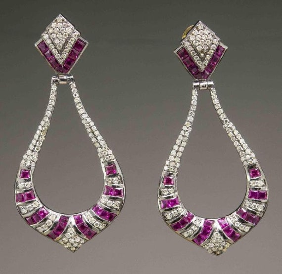 Victorian Style Ruby and Diamond Earrings