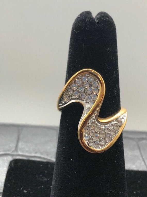 18K Gold Electroplate "S" Shaped Ring with Crystal