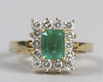 14K Yellow Gold Emerald and Diamond Ring
