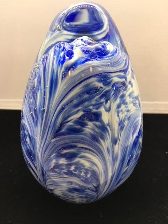 ムラーノガラス ペーパーウェイト ブルー ホワイト 卵型 ムラーノ