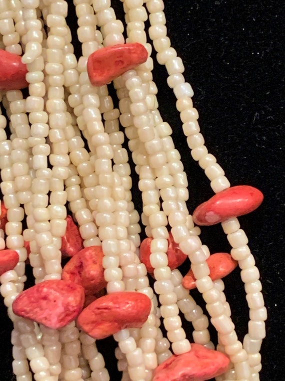 Off White & Coral Beaded Necklace - image 2