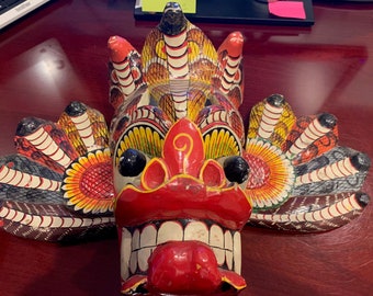 Angal Rashka Modern Sri Lankan Mayura Raksha – Hand-carved Wooden Peacock Mask Wall ...