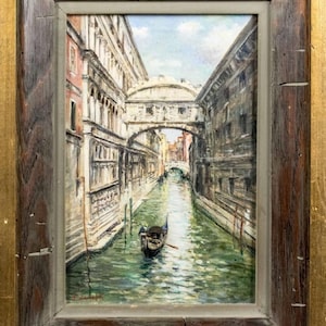 Venetian Canal Painting Gondola in a Canal by V. Zanotti