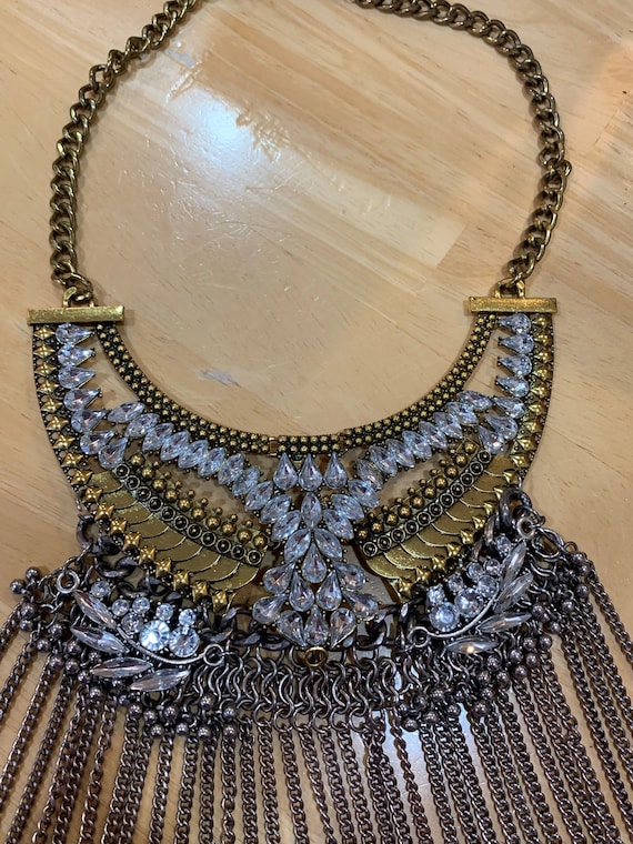 Rhinestone and Chain Fringe Necklace - image 2