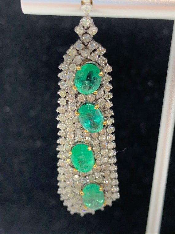 Victorian Style Emerald and Diamond Earrings - image 3