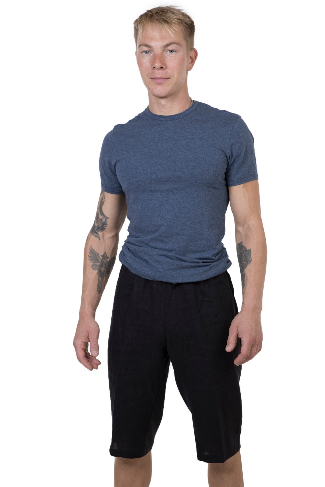 Mens Basic Shorts Linen Shorts Knee Length Summer Shorts Etsy