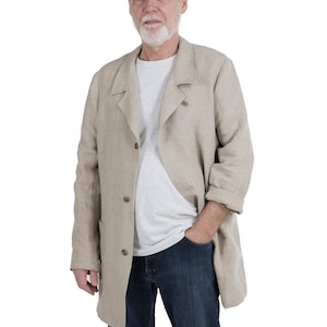 Men&#39;s Casual Linen Blazer Lightweight Solid Summer Flax Coat Linen Blazer Casual Long Jacket Classic Men&#39;s Clothing Father&#39;s Day Gift
