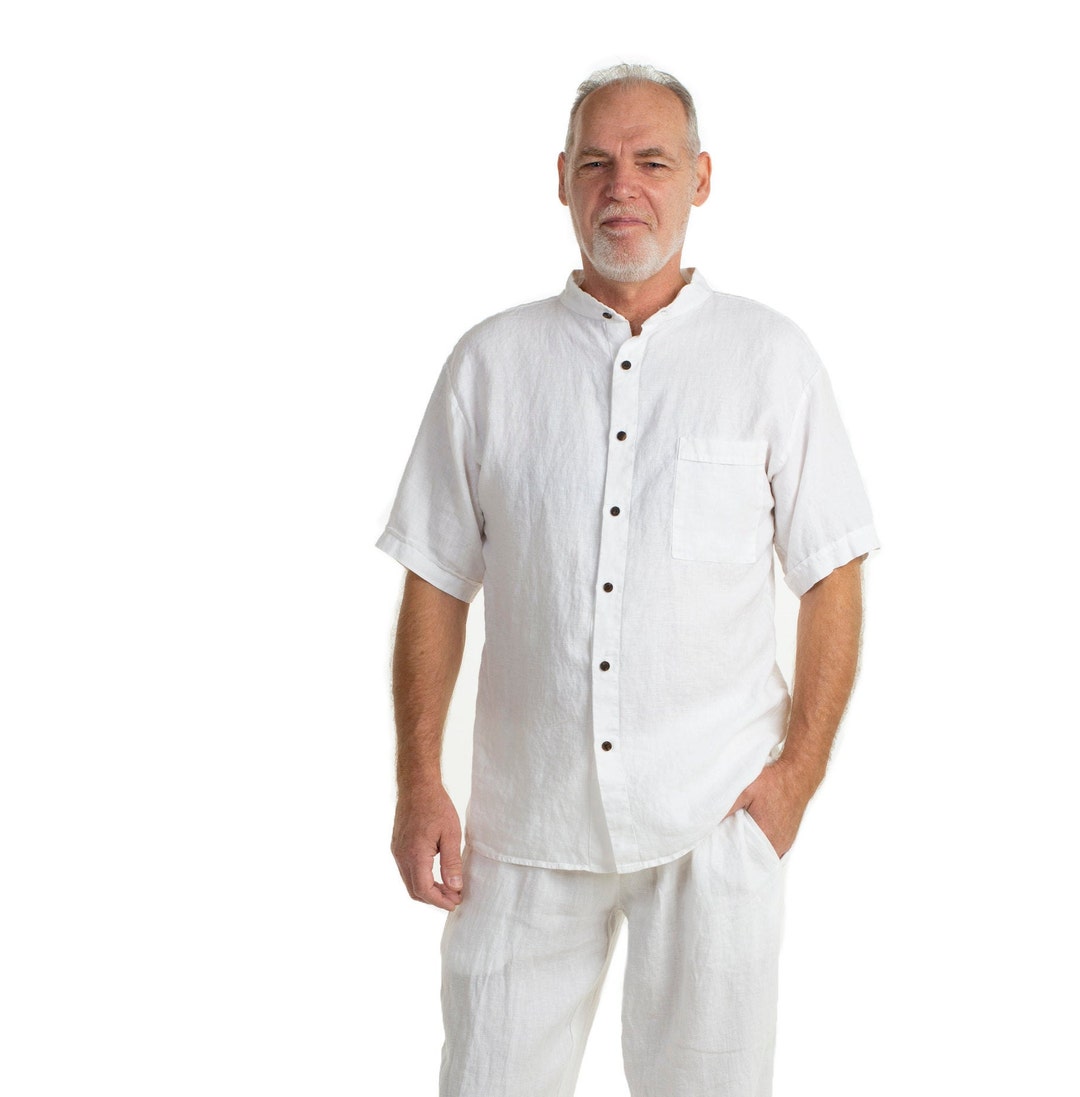 Men's White Linen Shirt Beach Wedding Party Shirt Button - Etsy