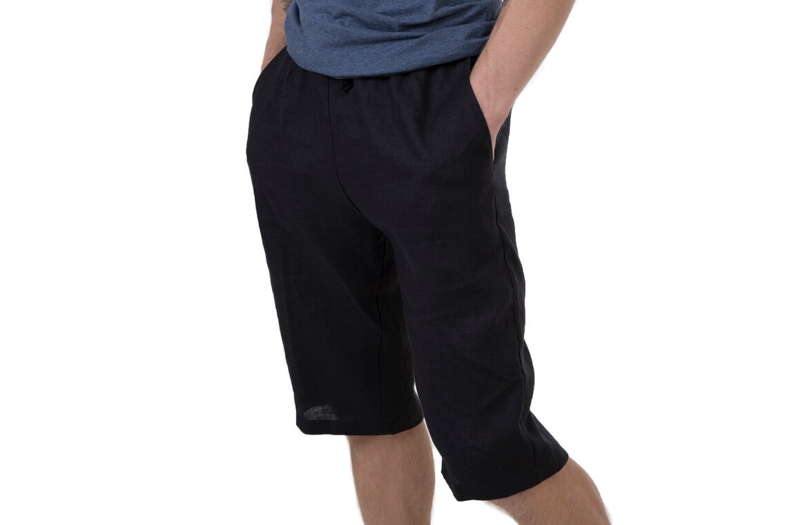 Mens Basic Shorts Linen Shorts Knee Length Summer Shorts Etsy