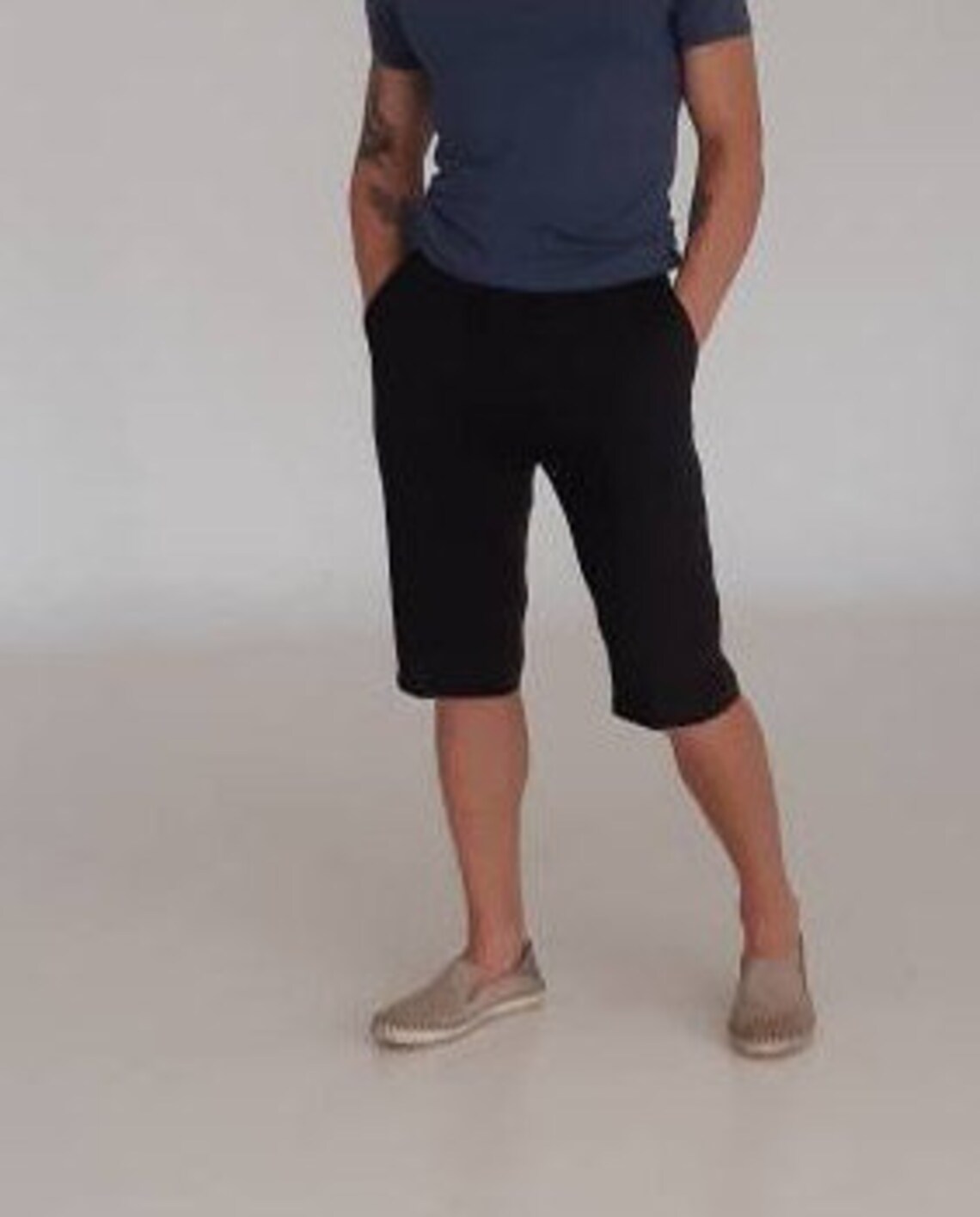 Mens Basic Shorts Linen Shorts Knee Length Summer Shorts Etsy