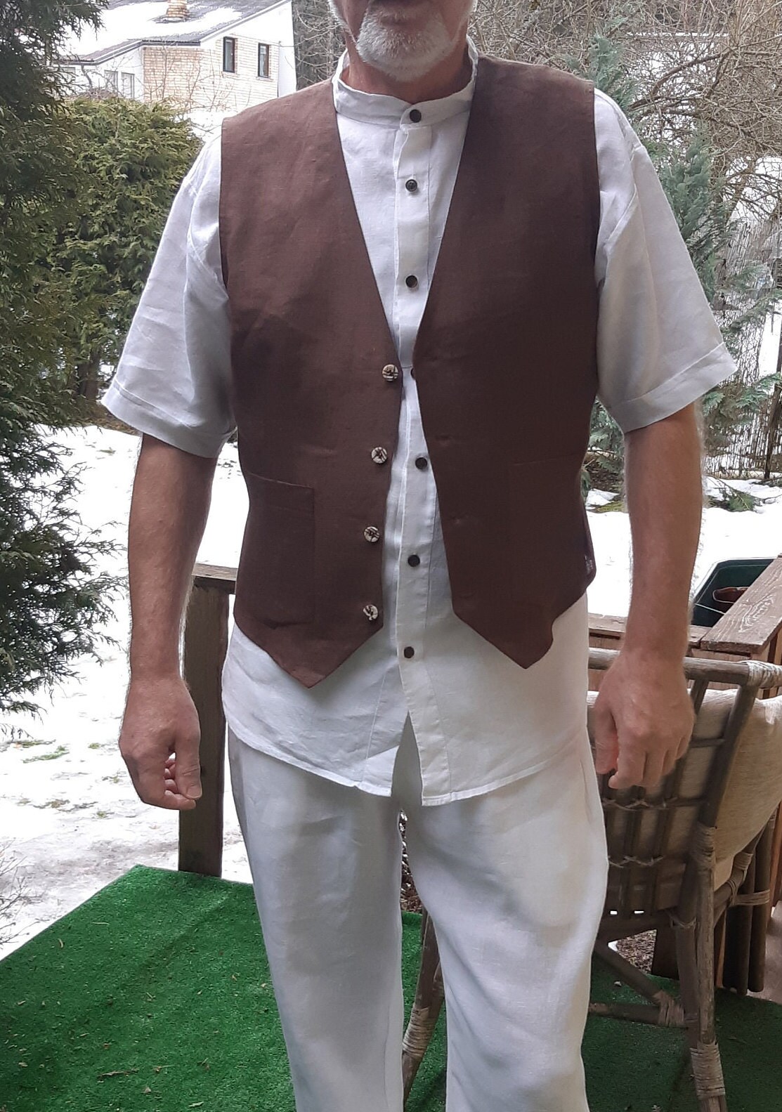 Linen Single Breasted Suit Vest Men's Formal Wedding Dress