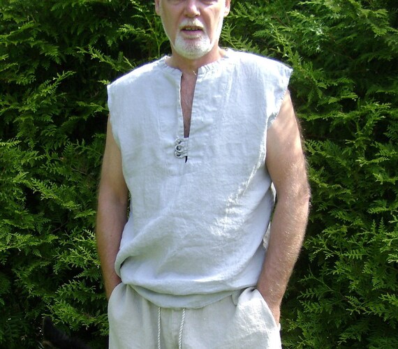 Mens Linen V-neck Top Sleeveless 