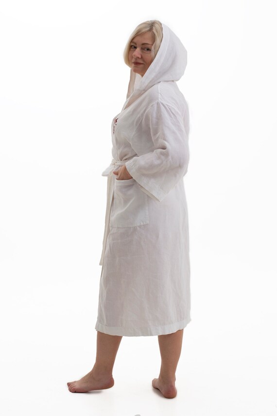 Linen Robe Long Hooded Robe White Natural Linen Bathrobe Etsy