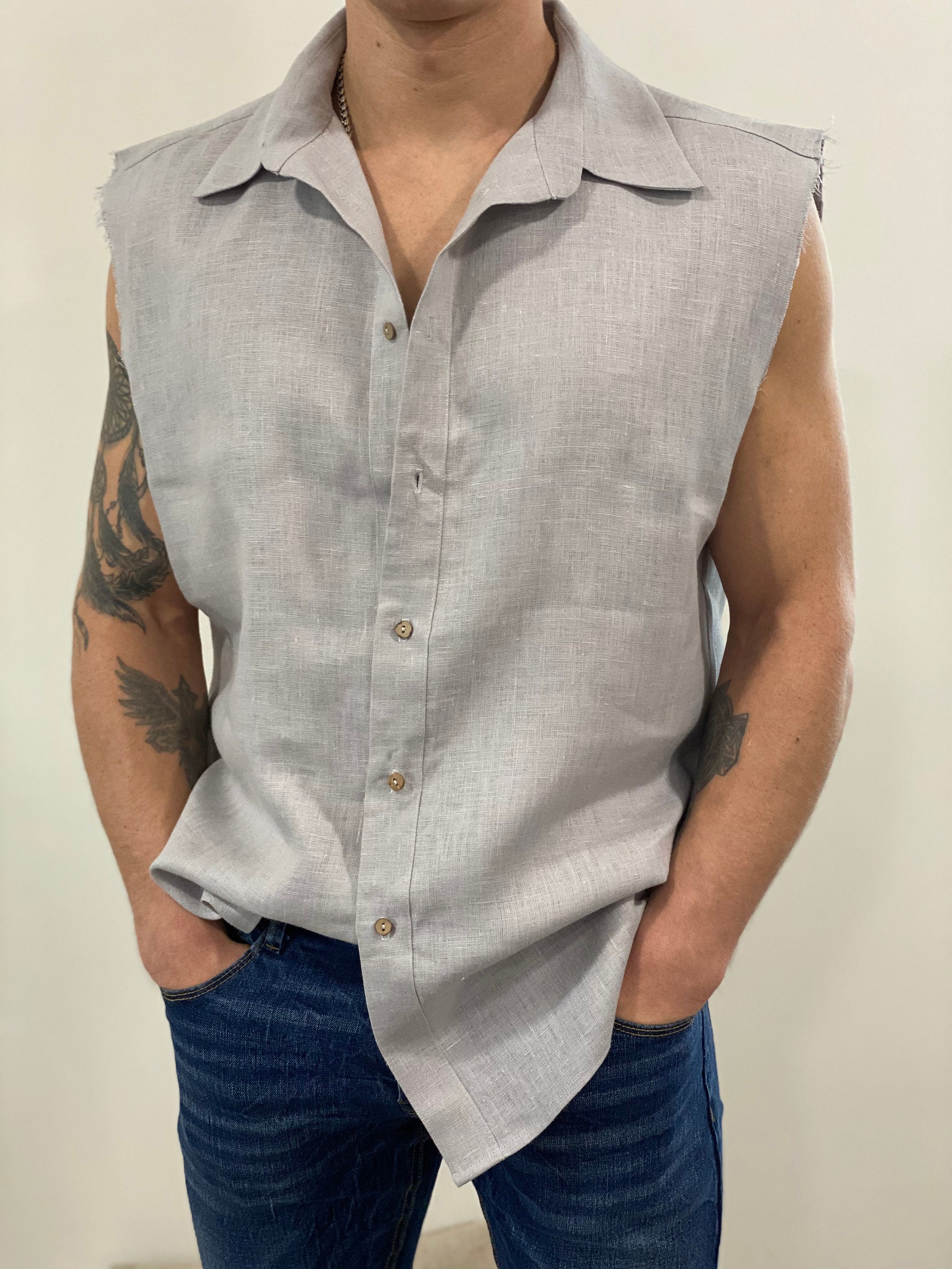 mens sleeveless collared shirt