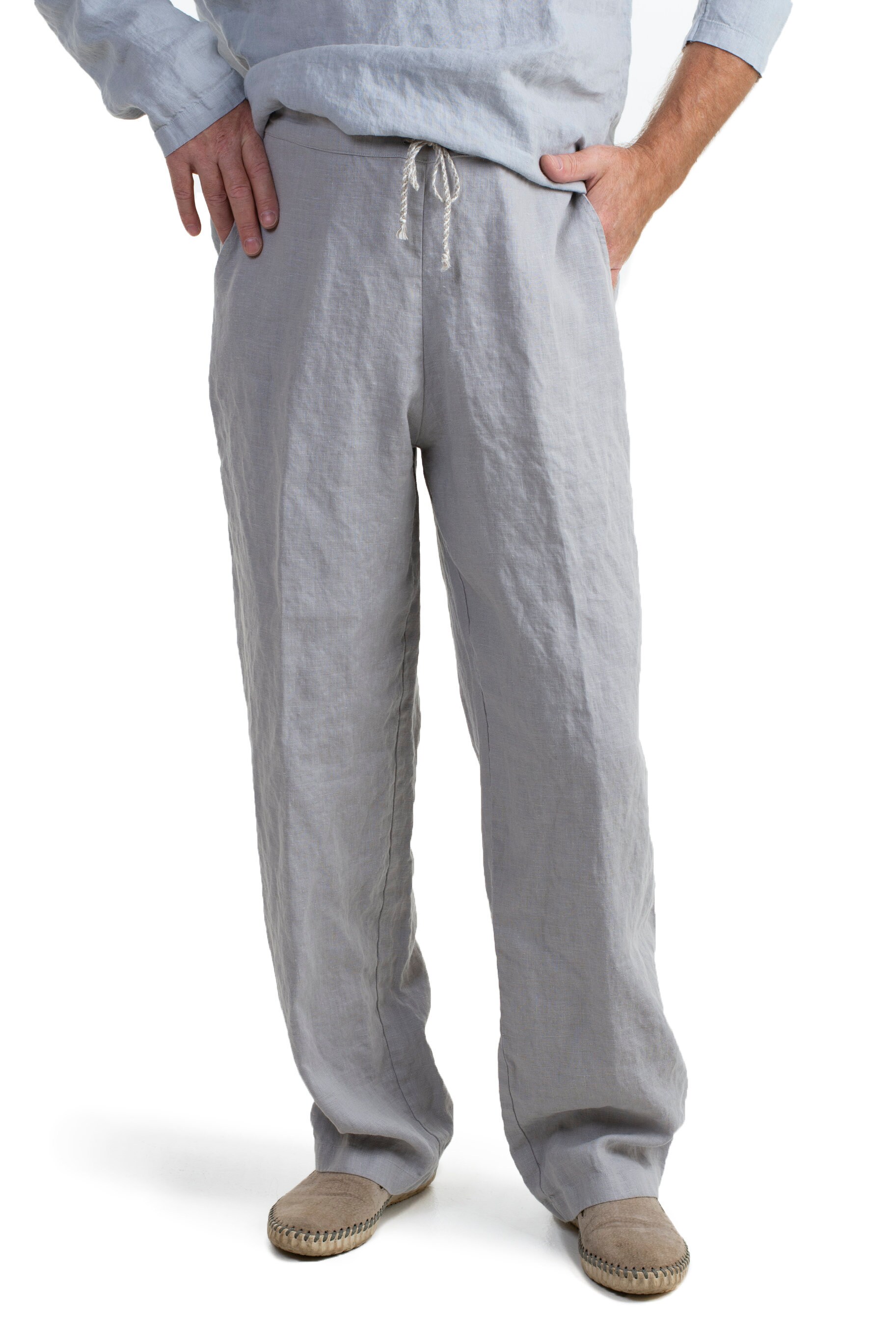 Pantaloni lunghi da uomo in lino pantaloni regular fit con | Etsy Italia