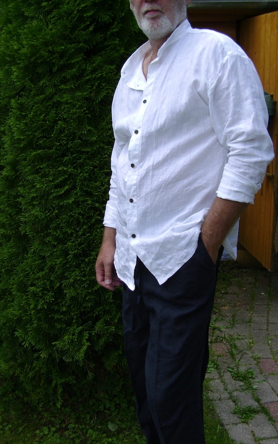 Camisa de lino con botones para hombre camisa casual - Etsy México