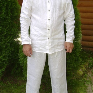 Herren Leinen Hose Shirt 2 Stuck Leinen Anzug Sommer Set Etsy