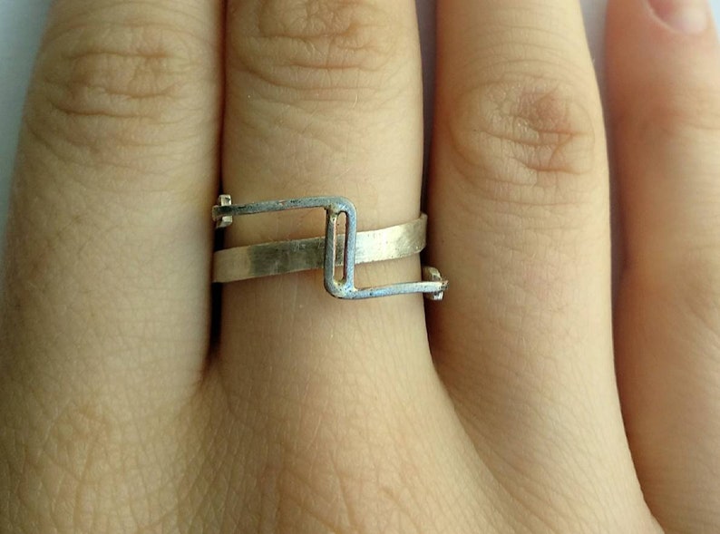 loop connection rock architectural inspiration modern Silver steampunk ring