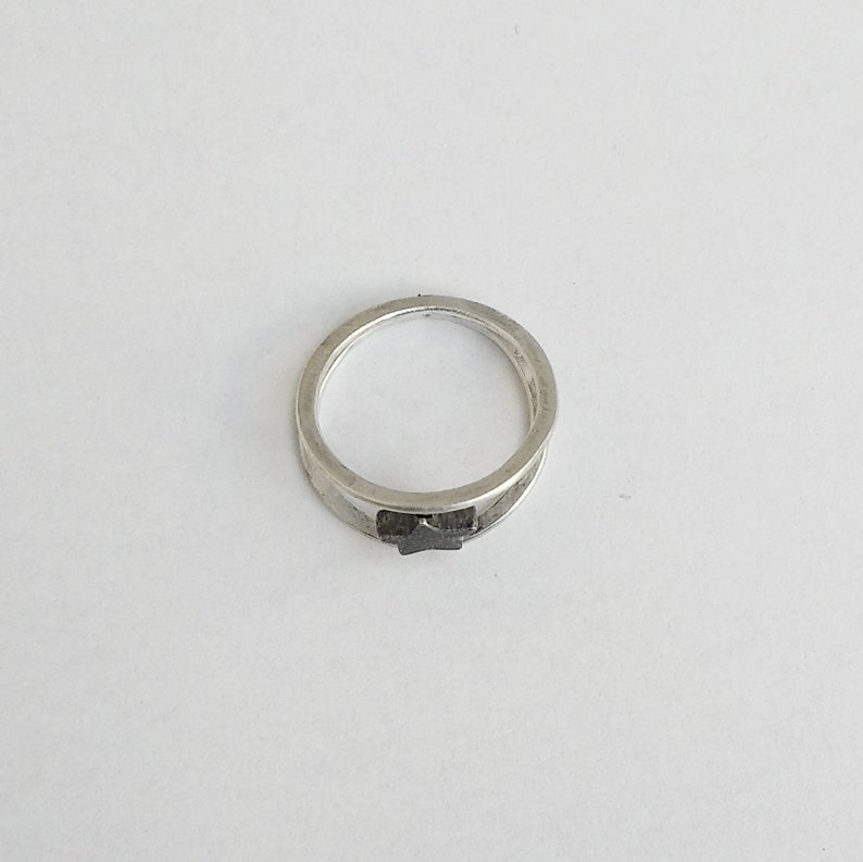 everyday rock charm Handmade sterling silver double ring with star celestial jewelry textured black perfect gift idea brutalist design