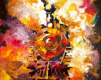 Orphan Train Fine Art Giclee Print, Abstract Locomotive Engine, Original Acrylic Painting, Wall Art Decor, Travel Art Gift, Living Room Art