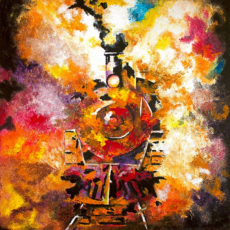 Kroening Fine Art Giclee print of a Abstract locomotive engine Original Acrylic Painting by Holly J Orphan Train
