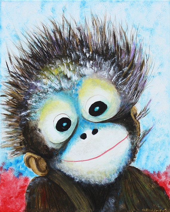 Precious Fine Art Giclee Print Abstract Baby Monkey Original Acrylic Painting Wall Art Decor Art Gift Whimsical Art Kid Room Nursery