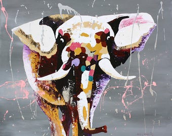Mighty Fine Art Giclee Print Abstract Elephant Original Acrylic Painting, Bold Africa Art, Jungle Safari Wall Decor, Colorful Jungle Nursery