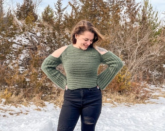 CROCHET PATTERN, The Cold Shoulder Crochet Sweater by Shannon Creates, Crochet, Crochet Sweater Pattern, Intermediate