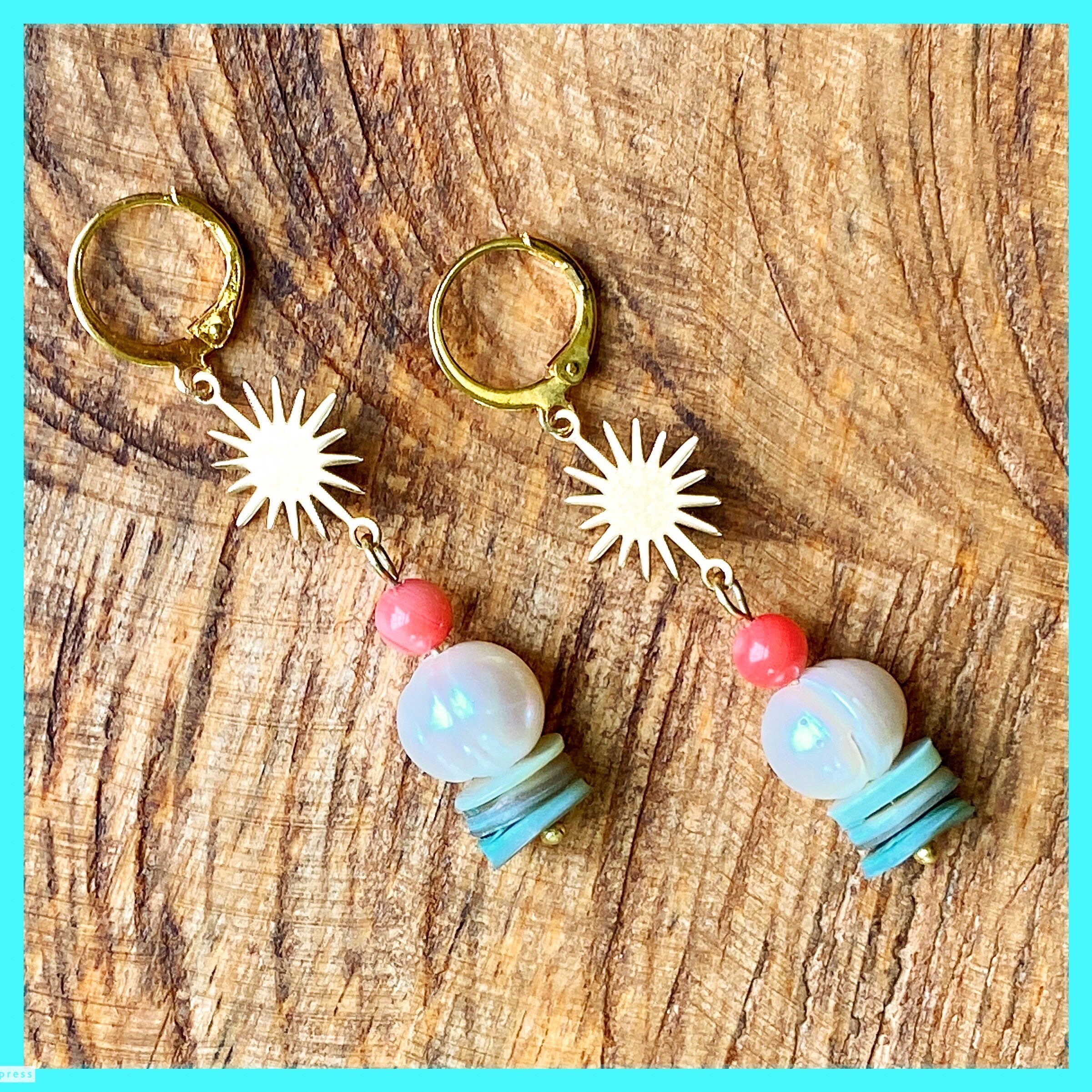 Pearl & Sun Earrings Gold Sun Dangle Earrings Etsy