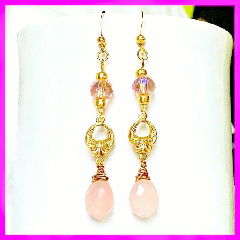 Pink Crystal Teardrop Earrings Mothers Day Gifts Drop Earrings