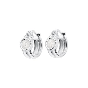 Hoop earrings with mountain crystal silver, Silver hoop, hoop earrings with white stone,white circle Earrings
