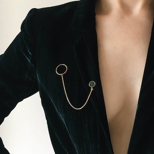 Brooch with chain / Elegant brooches for woman / Pin with nephrite / Brooch for men / Berber brooch / Brooch with stone / Brooch with nature