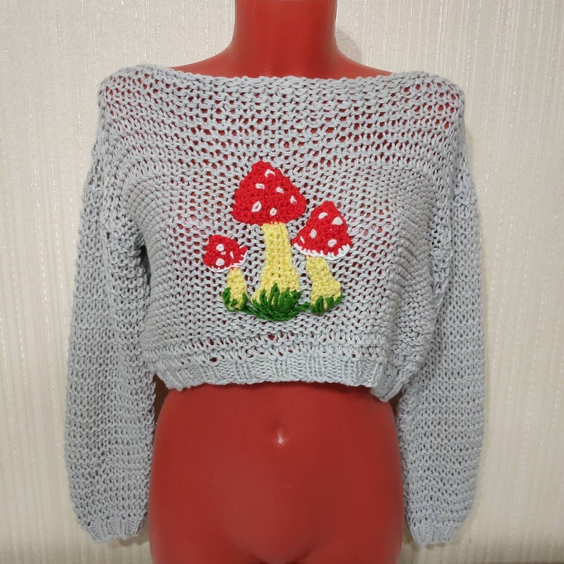 Knit mushroom sweater Wool crop jumper Etsy